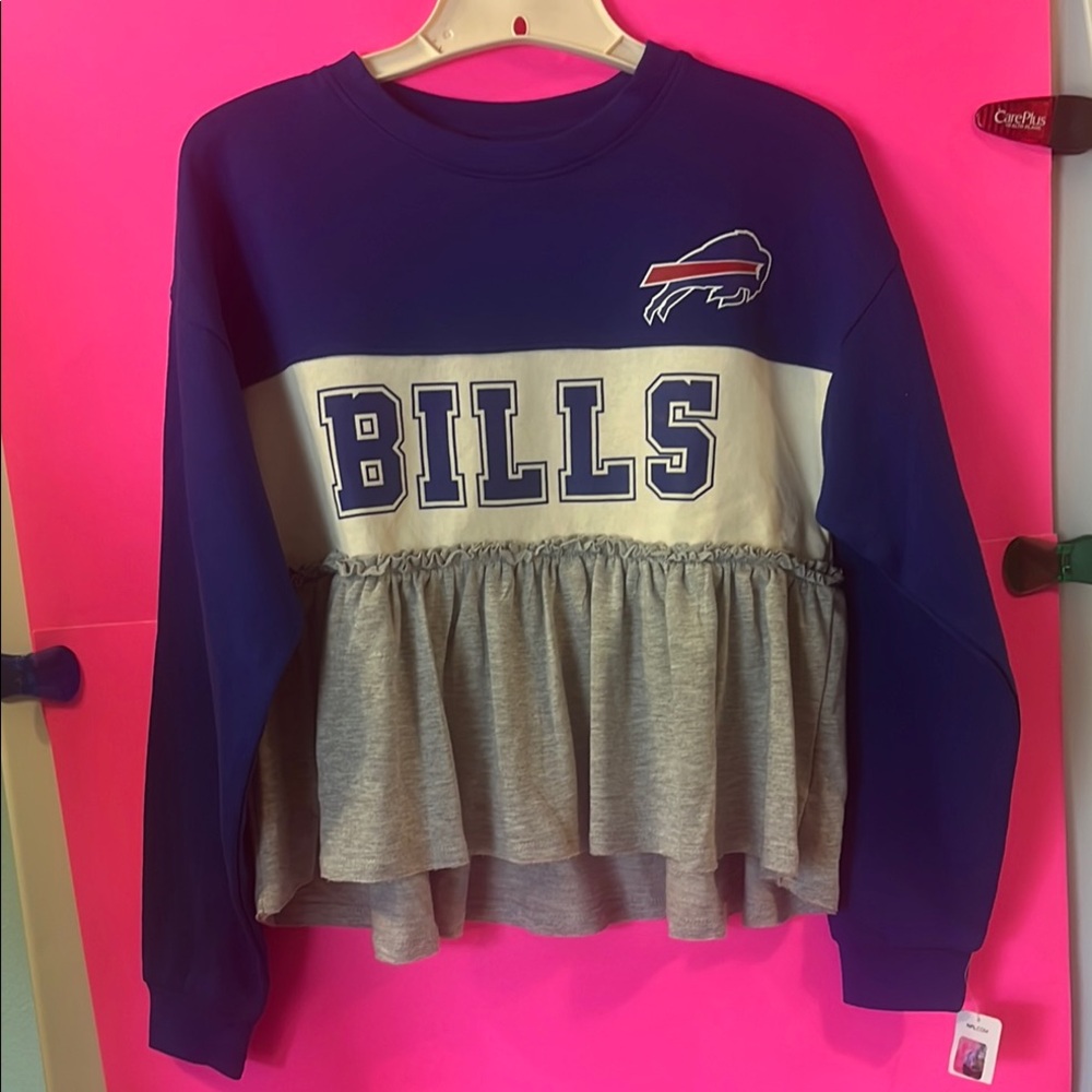 NFL Girls' Bills Ruffle Pullover - Royal Blue & Gray